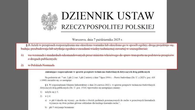 Uchylony paragraf 3 Dziennika Ustaw – koniec zasad wiedzy technicznej w przepisach drogowych 2025