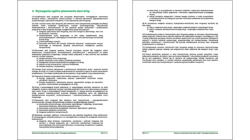 WR-D-11-1 – wymagania ogólne planowania sieci dróg i zasady oceny połączeń w sieci transportowe